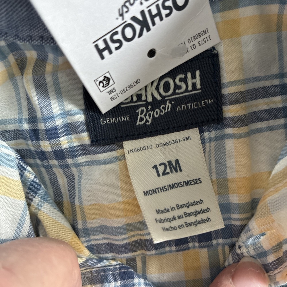 OSHKOSH B'GOSH Vestbak pant overalls Matching Plaid Shirt Boys 12 Months 2 Piece - Picture 8 of 11